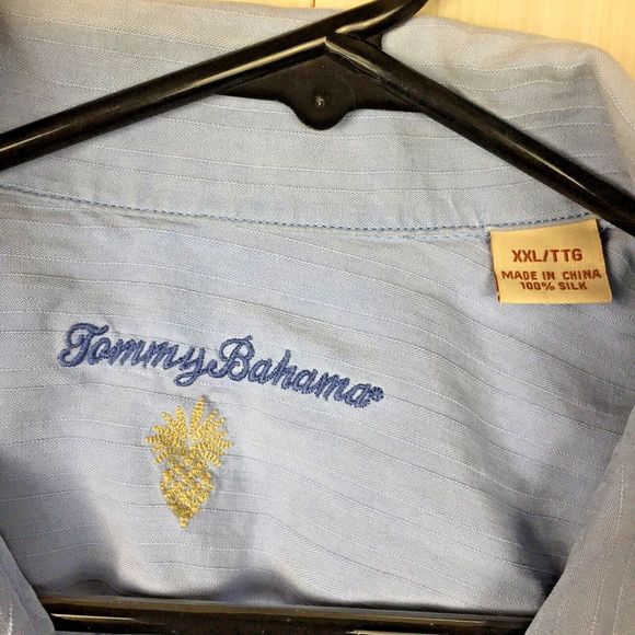 TOMMY BAHAMA Men's Solid Blue Short Sleeve 100% Silk One Pocket Shirt XXL 2XL - Picture 2 of 10